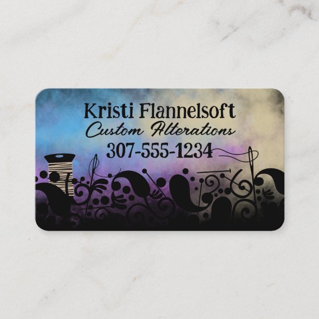 Tie dye paisley sewing notions seamstress quilter business card (Front)