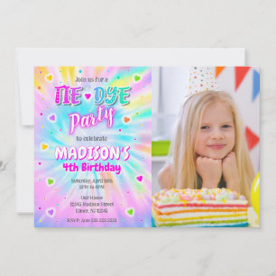 Tie Dye Party Hippie Colorful Girl Birthday Photo Invitation
