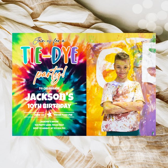 Tie Dye Party Hippy Bright Colours Boy Birthday Invitation (Creator Uploaded)