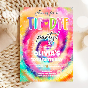 Tie Dye Party Hippy Bright Colours Girl Birthday Invitation