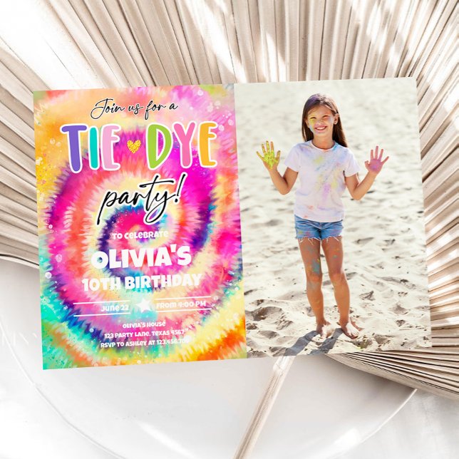 Tie Dye Party Hippy Bright Colours Girl Birthday Invitation (Creator Uploaded)