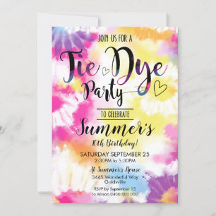 Tie Dye Party Invitation Hippy Tie Dye