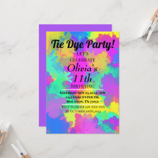 Tie Dye Party Invitation Hippy Tie Dye