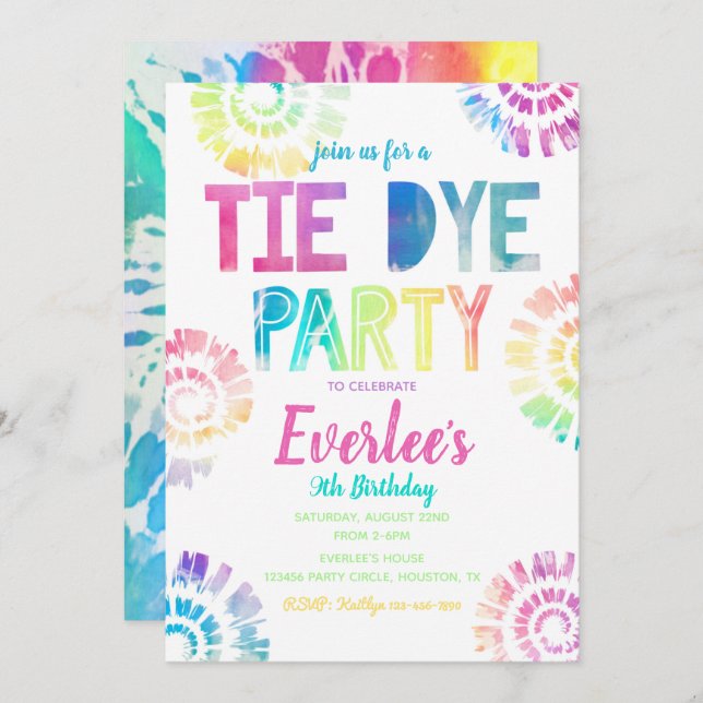 Tie Dye Party Invitation | Tie Dye Birthday (Front/Back)