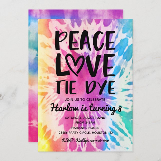 Tie Dye Party Invitation | Tie Dye Birthday (Front/Back)