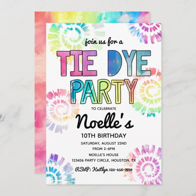 Tie Dye Party Invitation | Tie Dye Birthday (Front/Back)