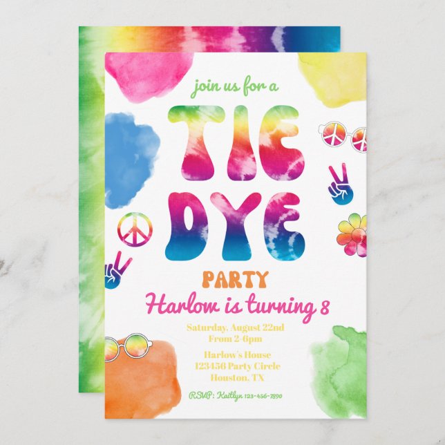 Tie Dye Party Invitation | Tie Dye Birthday (Front/Back)