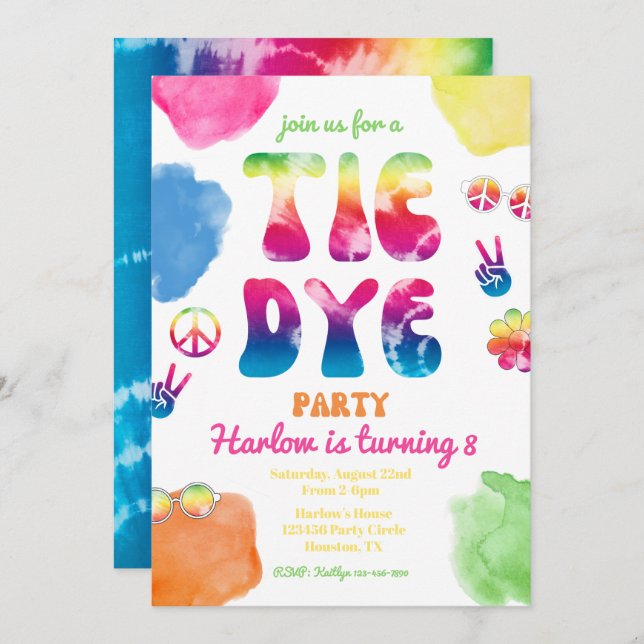 Tie Dye Party Invitation | Tie Dye Birthday (Front/Back)