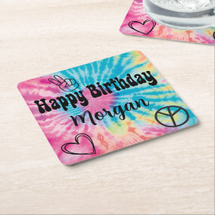 Tie Dye Party Square Paper Coaster