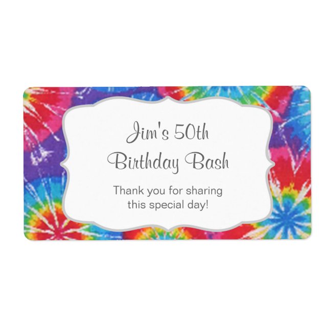 Tie Dye Party Water Bottle favour - customise it! (Front)