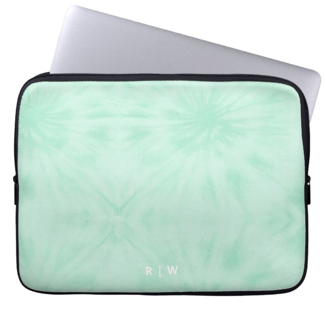 Tie Dye | Pastel Mint Green Monogram Laptop Sleeve (Front)