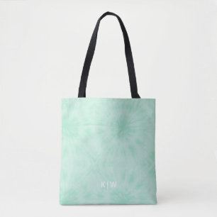 Tie Dye Pastel Mint Green Monogram Tote Bag
