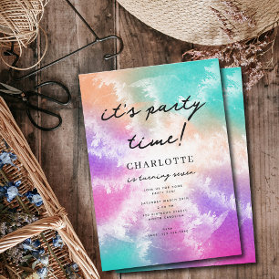 Tie Dye Pastel Pink Orange Teal Purple Birthday Invitation