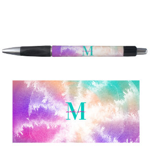 Tie Dye Pastel Pink Orange Teal Purple Monogram