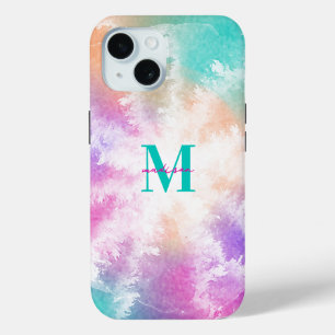 Tie Dye Pastel Pink Orange Teal Purple Monogram iPhone 15 Case