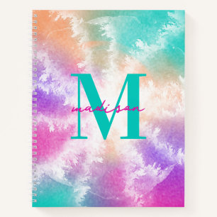 Tie Dye Pastel Pink Orange Teal Purple Monogram Notebook