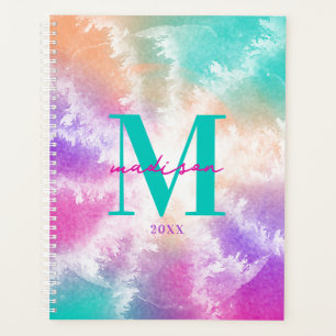 Tie Dye Pastel Pink Orange Teal Purple Monogram Planner