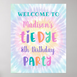 Tie Dye Pastel Rainbow Boho Birthday Welcome Poster