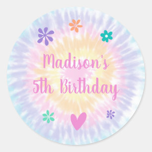 Tie Dye Pastel Rainbow Boho Hippie Birthday Classic Round Sticker