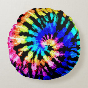 Tie dye pattern. Hand drawn rainbow shibori. Ink t Round Cushion