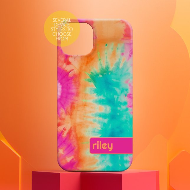 Tie Dye Pattern Hot Pink Orange Teal - custom name Case-Mate iPhone Case (Personalized Phone Case)