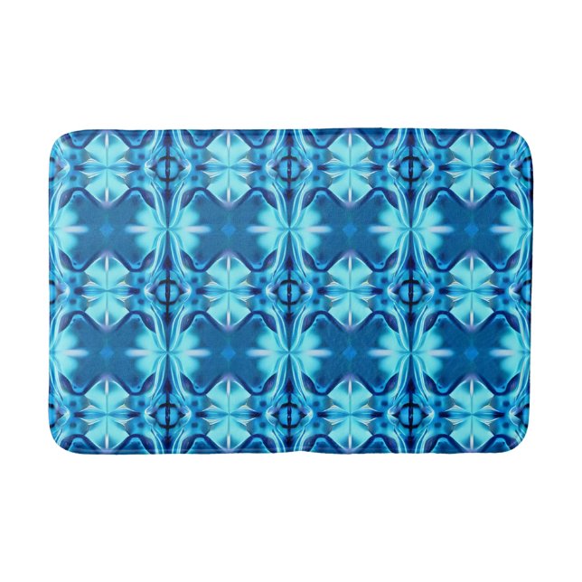 Tie Dye Pattern in Indigo and Ice Blue Bath Mat (Front)
