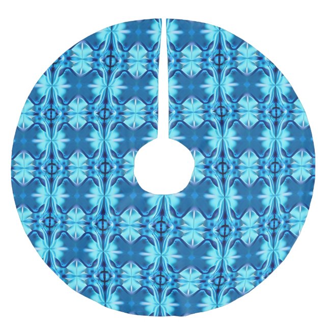 Tie Dye Pattern in Indigo and Ice Blue Brushed Polyester Tree Skirt (Front)