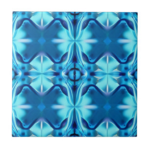 Tie Dye Pattern in Indigo and Ice Blue Ceramic Tile