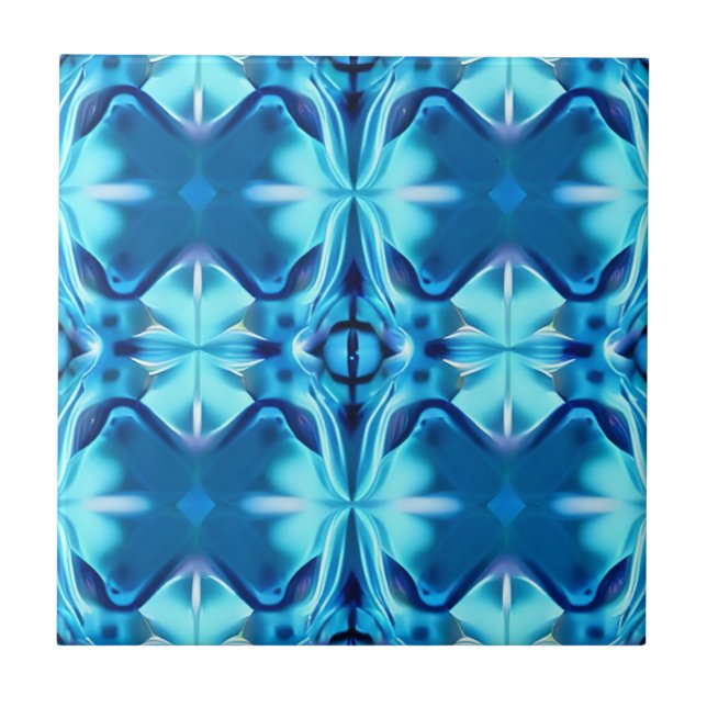 Tie Dye Pattern in Indigo and Ice Blue Ceramic Tile (Front)