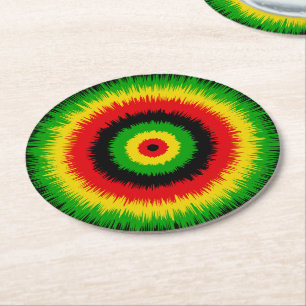 Tie Dye Pattern in Rasta Flag Colours Round Paper Coaster