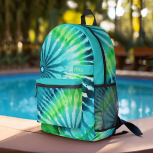 Tie Dye Pattern Lime Aqua Teal - custom name Printed Backpack