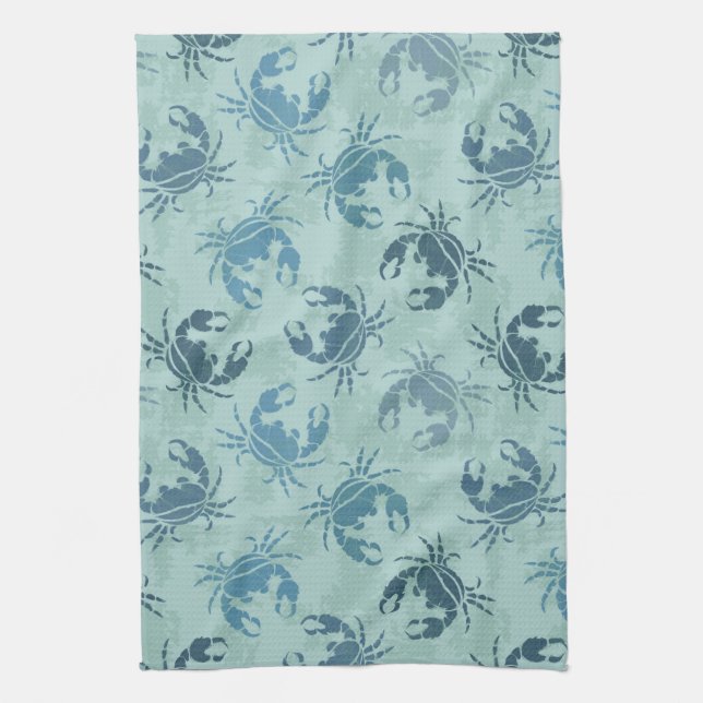 Tie Dye Pattern Of Crabs Tea Towel (Vertical)