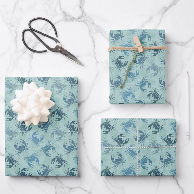 Tie Dye Pattern Of Crabs Wrapping Paper Sheet (Front)