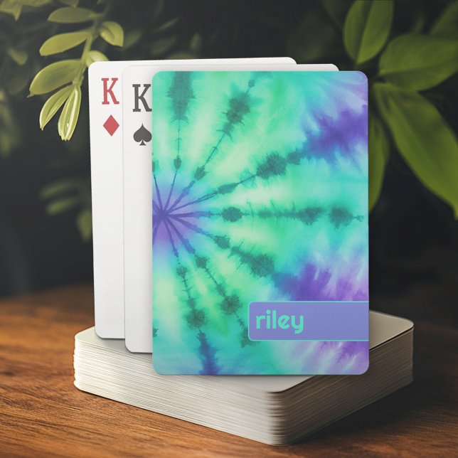 Tie Dye Pattern Seafoam Turquoise - custom name Playing Cards (Personalized playing cards)