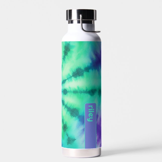 Tie Dye Pattern Seafoam Turquoise - custom name Water Bottle (Left)