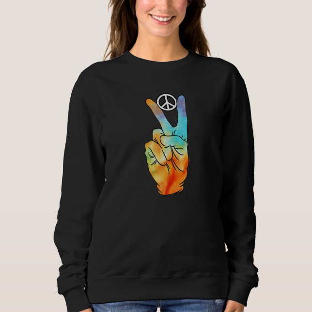 Tie Dye Peace Hand Symbol Fun Nostalgic Retro 1960 Sweatshirt (Front)