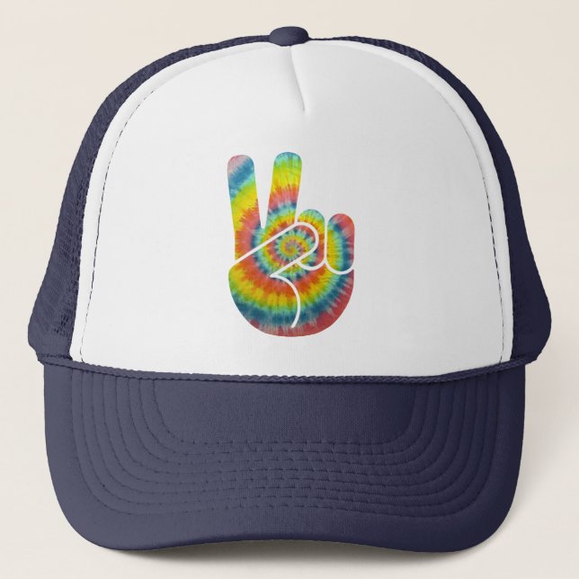 Tie Dye Peace Hand Trucker Hat (Front)