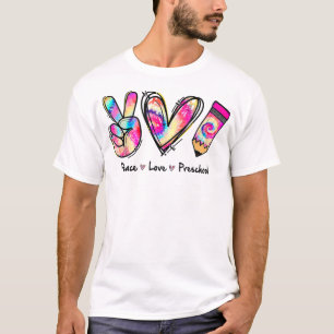 Tie Dye Peace Love And Preschool Girl Boy Kids Tea T-Shirt