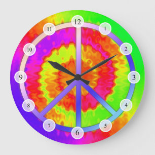 Tie Dye Peace Sign Clock