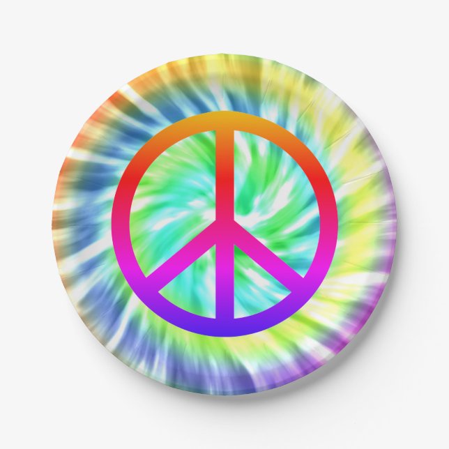 Tie Dye Peace Sign Design Paper Plate (Front)