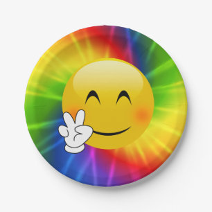 Tie-Dye Peace Sign Emoji Paper Plate