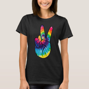 Tie Dye Peace Sign Hand Hippies V 4 T-Shirt
