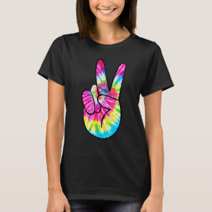Tie Dye Peace Sign Hand Hippies V 5 T-Shirt