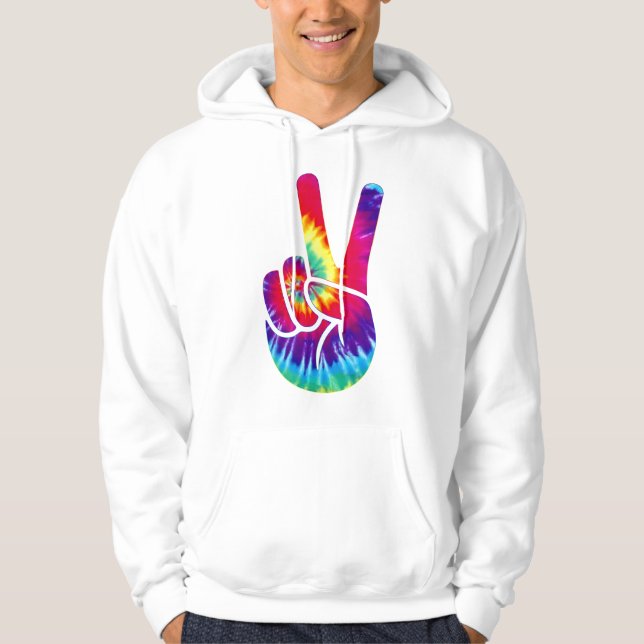 Tie Dye Peace Sign Hand Symbol Hoodie (Front)
