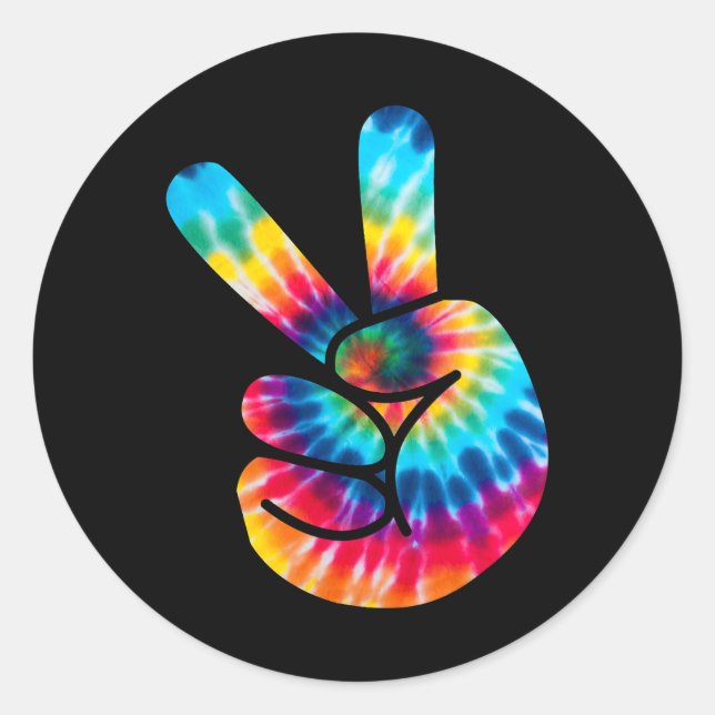 Tie Dye Peace Sign Hand V Hand Sign 60s 70s Hippie Classic Round Sticker (Front)