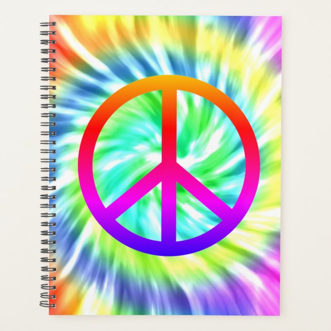 Tie Dye Peace Sign Spiral Weekly/Monthly Planner (Front)