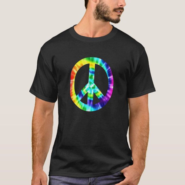 Tie Dye Peace Sign T Shirt 60s 70s Hippy Costume (Front)