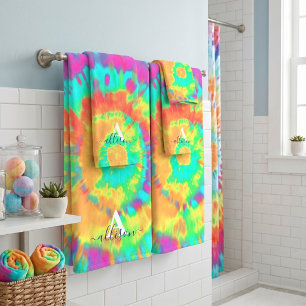 Tie dye personalised bath towel set