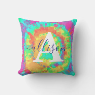 Tie dye personalised cushion