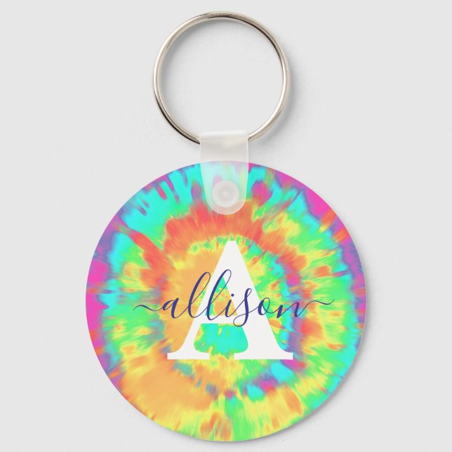 Tie dye personalised  key ring (Front)